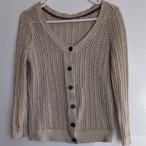 Cotton Crochet Cottage core Beige Knit Summer Cardigan Size S